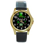 St Patricks Leprechaun Round Gold Metal Watch