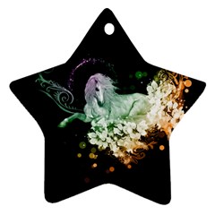 Wonderful Unicorn With Flowers Star Ornament (two Sides) by FantasyWorld7