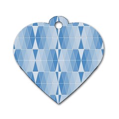 Blue Monochrome Geometric Design Dog Tag Heart (two Sides)