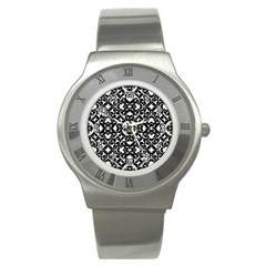 Black And White Geometric Pattern Stainless Steel Watch by dflcprints