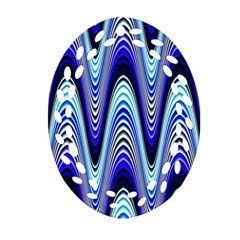 Waves Wavy Blue Pale Cobalt Navy Oval Filigree Ornament (two Sides) by Nexatart