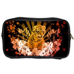 Cute Little Tiger With Flowers Toiletries Bags 2-side by FantasyWorld7