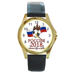 Russia Football World Cup Round Gold Metal Watch by Valentinaart