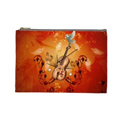 Violin With Violin Bow And Dove Cosmetic Bag (large)  by FantasyWorld7