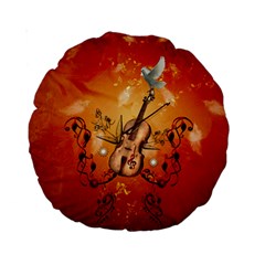 Violin With Violin Bow And Dove Standard 15  Premium Round Cushions by FantasyWorld7