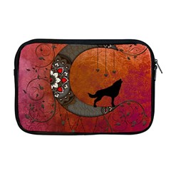 Black Wolf On Decorative Steampunk Moon Apple Macbook Pro 17  Zipper Case by FantasyWorld7