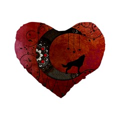 Black Wolf On Decorative Steampunk Moon Standard 16  Premium Heart Shape Cushions by FantasyWorld7