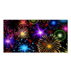 Celebration Fireworks In Red Blue Yellow And Green Color Satin Shawl