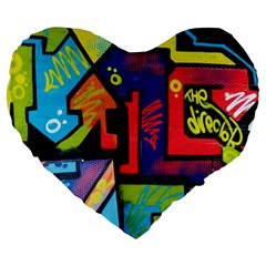 Urban Graffiti Movie Theme Productor Colorful Abstract Arrows Large 19  Premium Heart Shape Cushions by genx