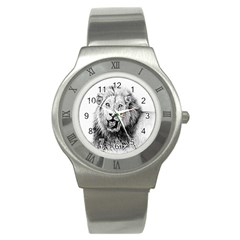 Lion Wildlife Art And Illustration Pencil Stainless Steel Watch by Nexatart