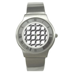 Diagonal Pattern Background Black And White Stainless Steel Watch by Sapixe