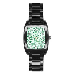 Leaves Foliage Green Wallpaper Stainless Steel Barrel Watch by Sapixe