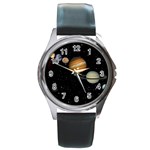 Outer Space Planets Solar System Round Metal Watch