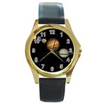 Outer Space Planets Solar System Round Gold Metal Watch