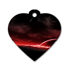 Outer Space Red Stars Star Dog Tag Heart (two Sides) by Sapixe