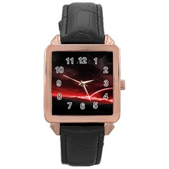 Outer Space Red Stars Star Rose Gold Leather Watch  by Sapixe