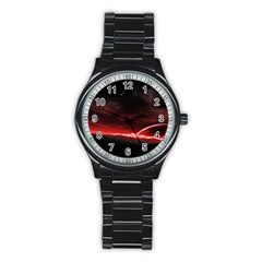 Outer Space Red Stars Star Stainless Steel Round Watch by Sapixe