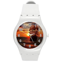 Pirate Ship Round Plastic Sport Watch (m) by Sapixe