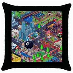 Pixel Art City Throw Pillow Case (black) by Sapixe