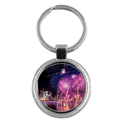 Singapore New Years Eve Holiday Fireworks City At Night Key Chains (round)  by Sapixe