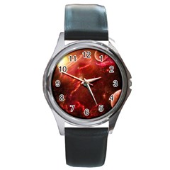 Space Red Round Metal Watch by Sapixe