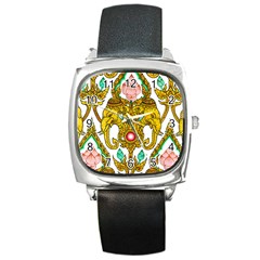 Traditional Thai Style Painting Square Metal Watch