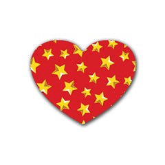 Yellow Stars Red Background Pattern Heart Coaster (4 Pack)  by Sapixe