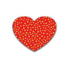 Yellow Stars Red Background Rubber Coaster (heart)  by Sapixe