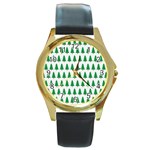 Christmas Background Christmas Tree Round Gold Metal Watch