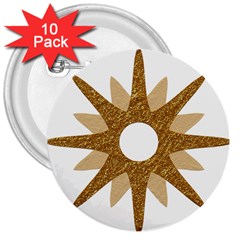 Star Golden Glittering Yellow Rays 3  Buttons (10 Pack)  by Sapixe