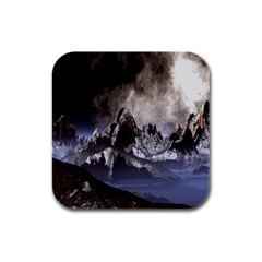 Mountains Moon Earth Space Rubber Square Coaster (4 Pack)  by Sapixe