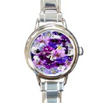 Graphic Background Pansy Easter Round Italian Charm Watch