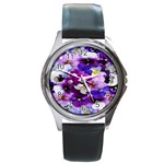 Graphic Background Pansy Easter Round Metal Watch