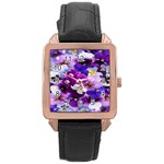 Graphic Background Pansy Easter Rose Gold Leather Watch 