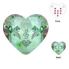 Music, Decorative Clef With Floral Elements Playing Cards (heart)  by FantasyWorld7