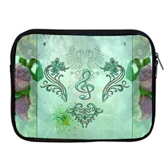 Music, Decorative Clef With Floral Elements Apple Ipad 2/3/4 Zipper Cases by FantasyWorld7