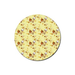 Funny Sunny Ice Cream Cone Cornet Yellow Pattern  Rubber Round Coaster (4 Pack)  by yoursparklingshop