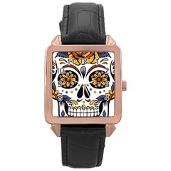 Sugar Skull Rose Gold Leather Watch  by StarvingArtisan