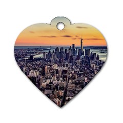 New York Skyline Architecture Nyc Dog Tag Heart (one Side)