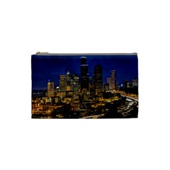 Skyline Downtown Seattle Cityscape Cosmetic Bag (small)  by Simbadda