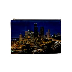 Skyline Downtown Seattle Cityscape Cosmetic Bag (medium)  by Simbadda