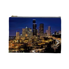 Skyline Downtown Seattle Cityscape Cosmetic Bag (large)  by Simbadda