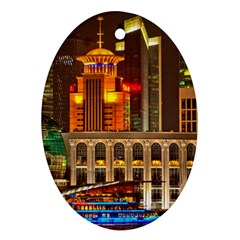 Shanghai Skyline Architecture Oval Ornament (two Sides) by Simbadda