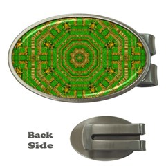 Wonderful Mandala Of Green And Golden Love Money Clips (oval)  by pepitasart