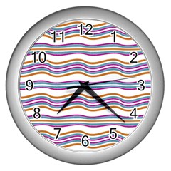 Colorful Wavy Stripes Pattern 7200 Wall Clocks (silver)  by dflcprints