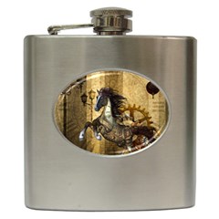 Awesome Steampunk Horse, Clocks And Gears In Golden Colors Hip Flask (6 Oz) by FantasyWorld7