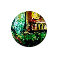 Old Tree And House With An Arch 5 Rubber Coaster (round)  by bestdesignintheworld