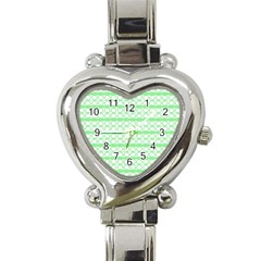 Circles Lines Green White Pattern Heart Italian Charm Watch by BrightVibesDesign