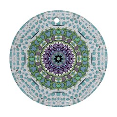 Hearts In A Decorative Star Flower Mandala Round Ornament (two Sides) by pepitasart