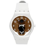 Bear Brown Set Paw Isolated Icon Round Plastic Sport Watch (M)